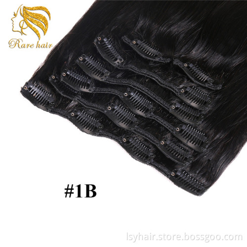 Lsy High Quality Wholesale Natural Black Color 1B Clip In Human Hair Extension Clipin